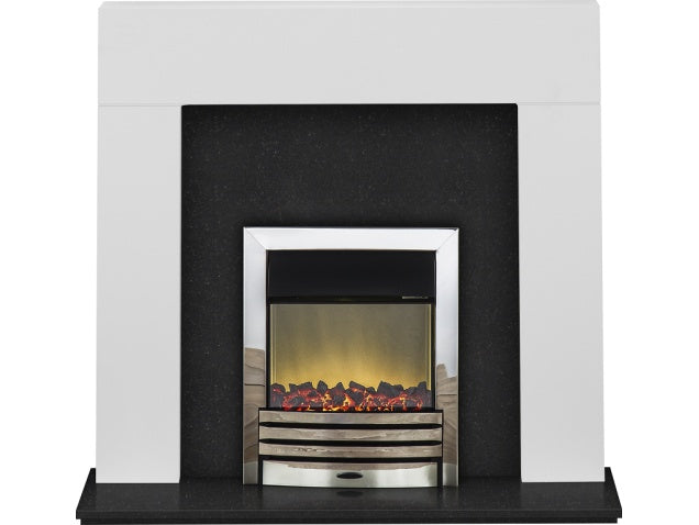 Adam Miami Fireplace Suite in Pure White and Granite with Eclipse Electric Fire in Chrome, 48 Inch