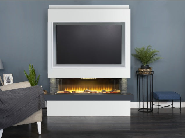 Adam Sahara Pre-Built Panoramic Media Wall 5 & Fire with TV Recess