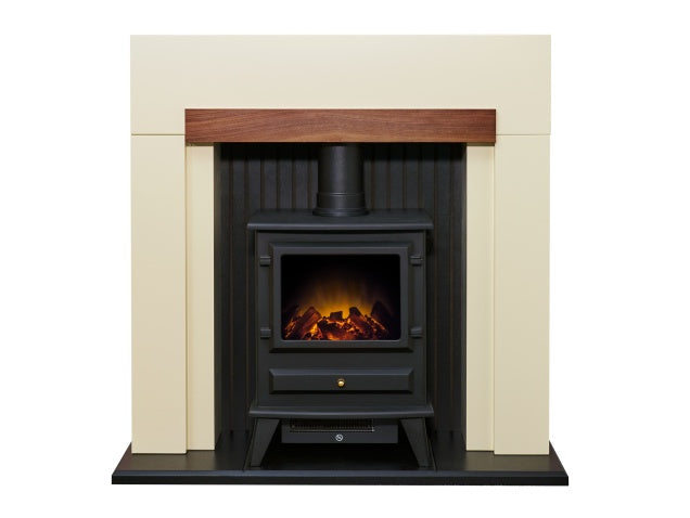 Adam Salzburg in Cream & Walnut with Hudson Electric Stove in Black, 39 Inch