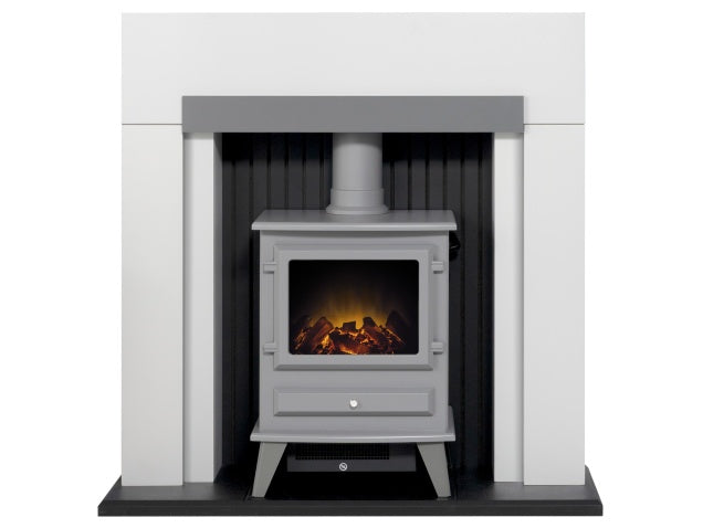 Adam Salzburg in Pure White & Grey with Hudson Electric Stove in Grey, 39 Inch