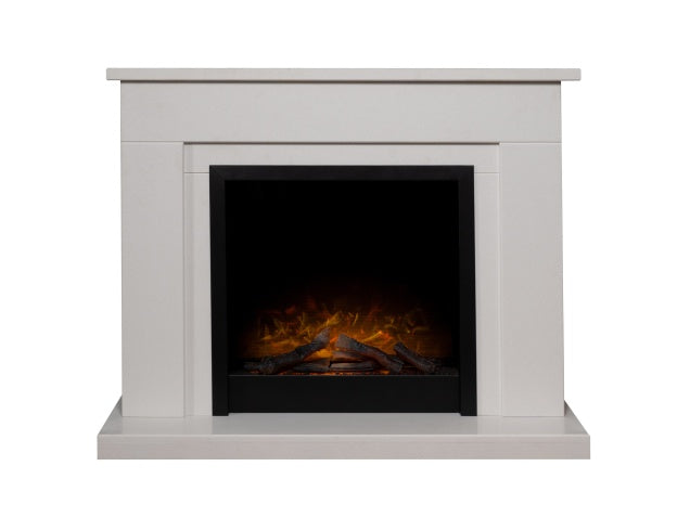 Brixton White Marble Fireplace with Ontario Black Electric Fire, 43 Inch