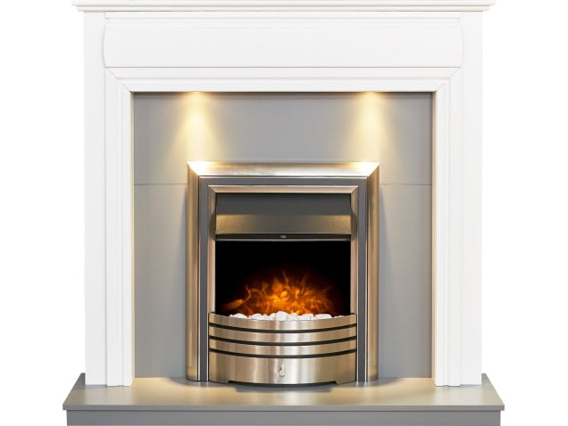 Honley Fireplace in Pure White & Grey with Astralis Electric Fire in Chrome, 48 Inch