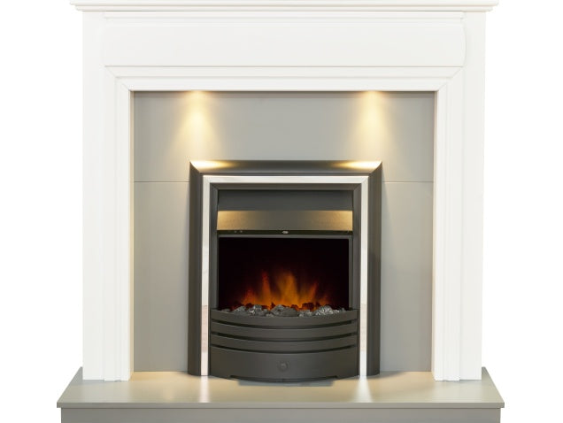 Adam Honley Fireplace in Pure White & Grey with Cambridge Electric Fire in Black, 48 Inch