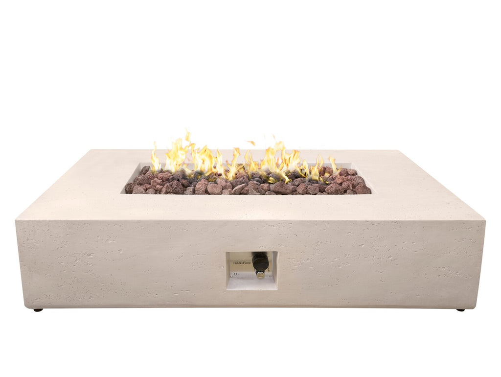 Field & Flame Liana Rectangle Gas Fire Pit in Travertine