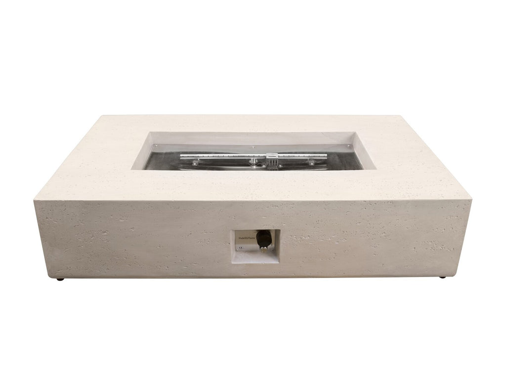 Field & Flame Liana Rectangle Gas Fire Pit in Travertine
