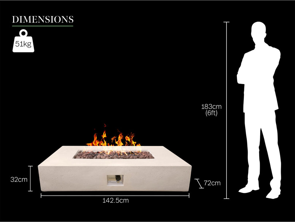 Field & Flame Liana Rectangle Gas Fire Pit in Travertine